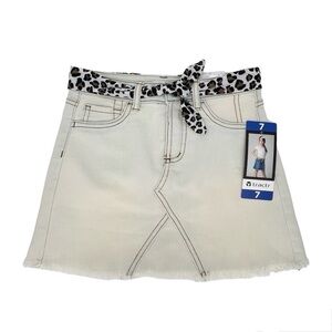 Tractr Jean Mini Skirt Skort Girl’s Size 7 Distressed Faded Leopard Belt New NWT